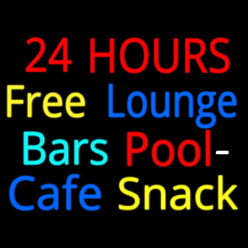 24 Hours Free Lounge Bars Pool Cafe Snack Neontábla