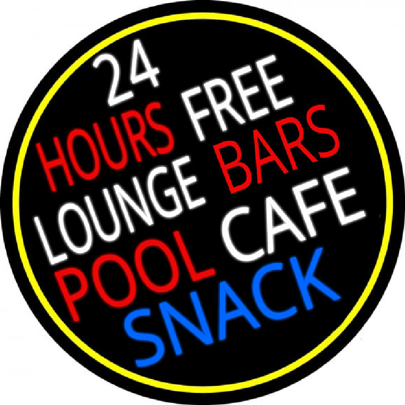 24 Hours Free Lounge Bars Pool Cafe Snack Oval With Border Neontábla