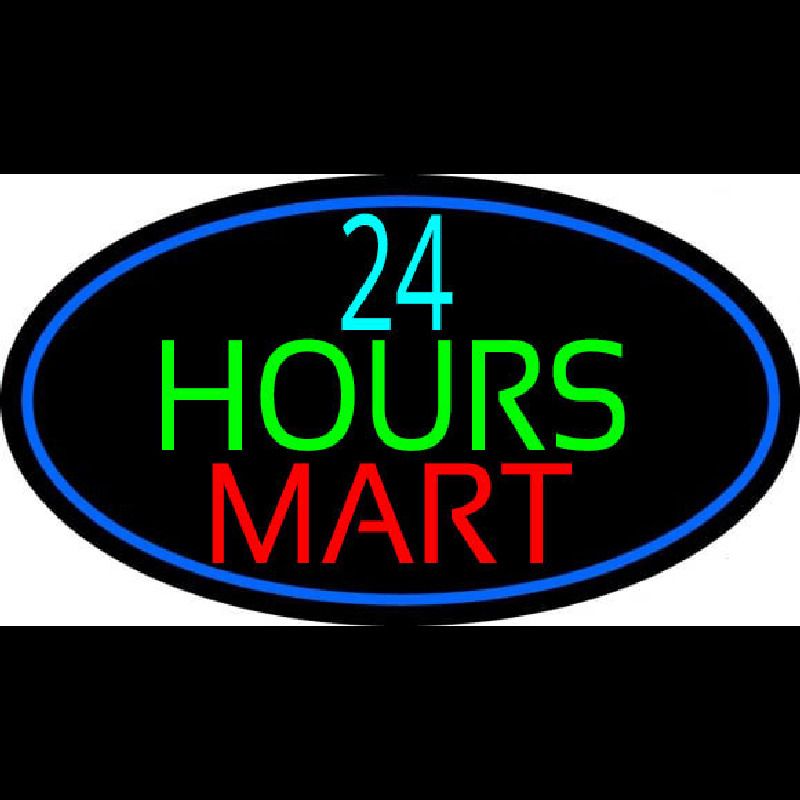 24 Hours Mini Mart With Blue Round Neontábla