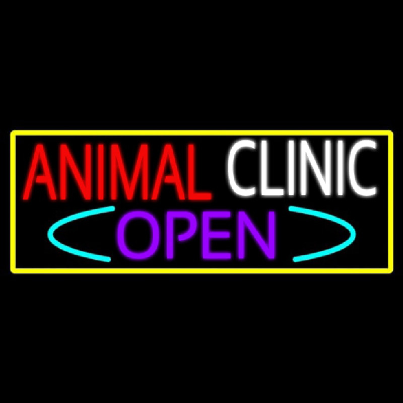 Animal Clinic Open With Yellow Border Neontábla