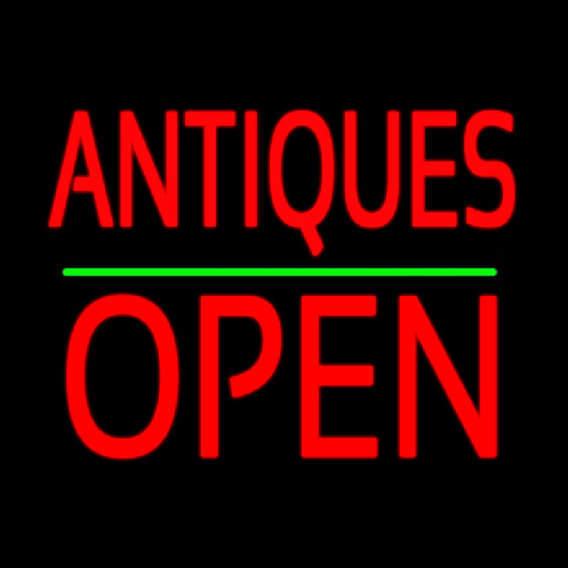 Antiques Block Open Green Line Neontábla