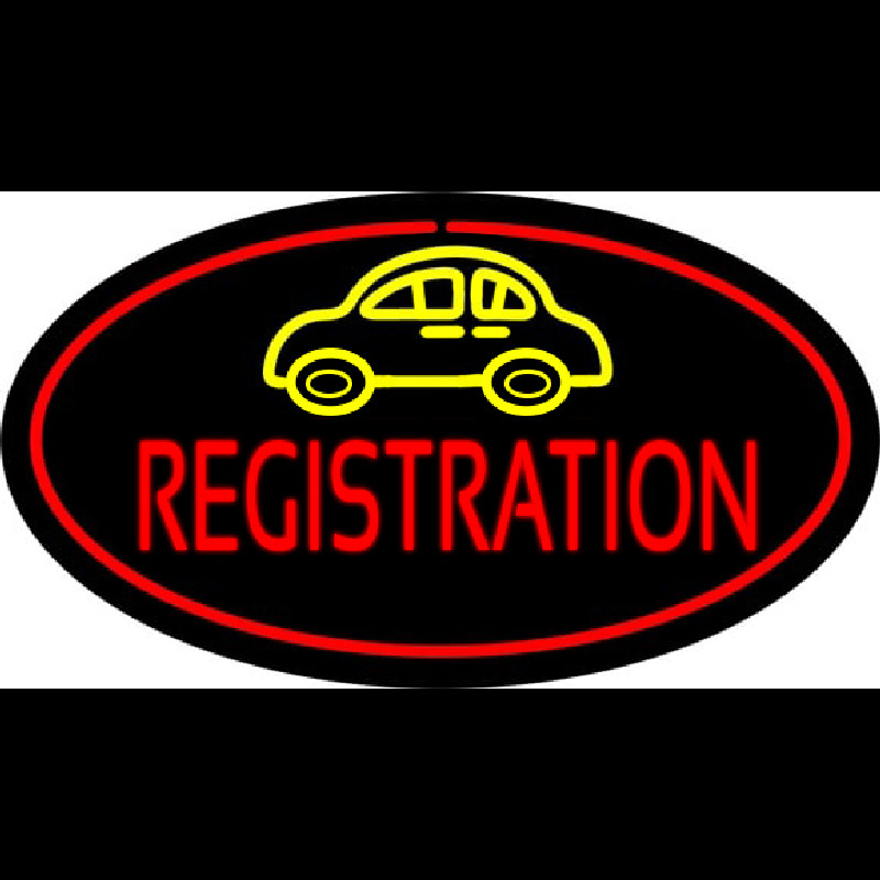 Auto Registration Oval Red Neontábla