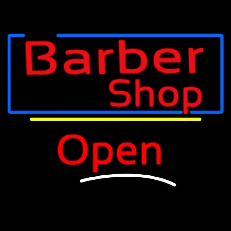 Barber Shop Blue Border Open Neontábla
