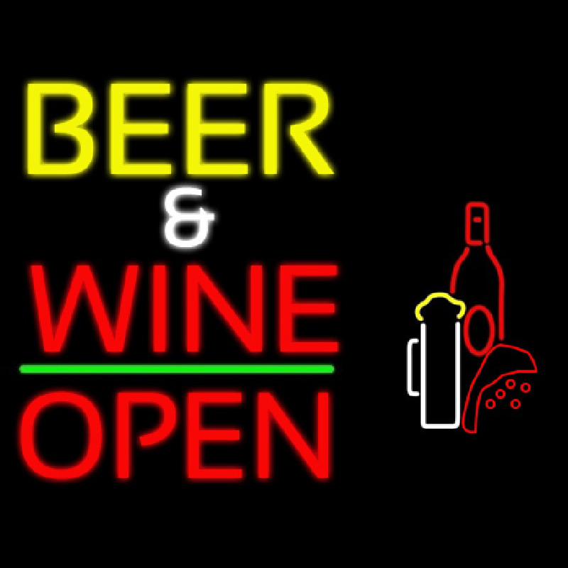 Beer And Wine With Bottle Open Neontábla