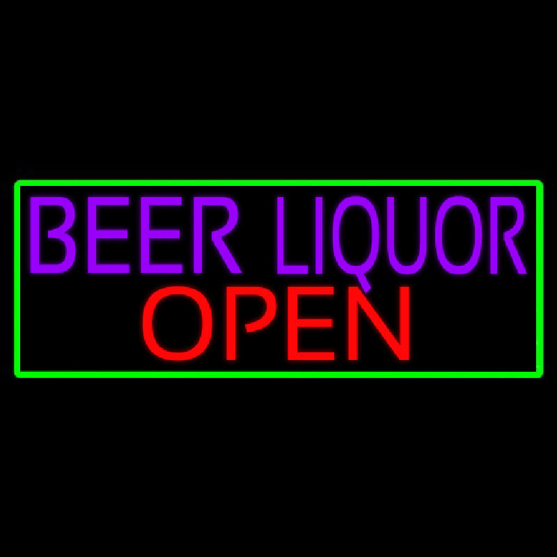 Beer Liquor Open With Green Border Neontábla