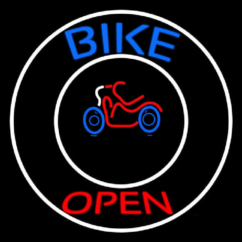 Blue Bike Open With Border Neontábla