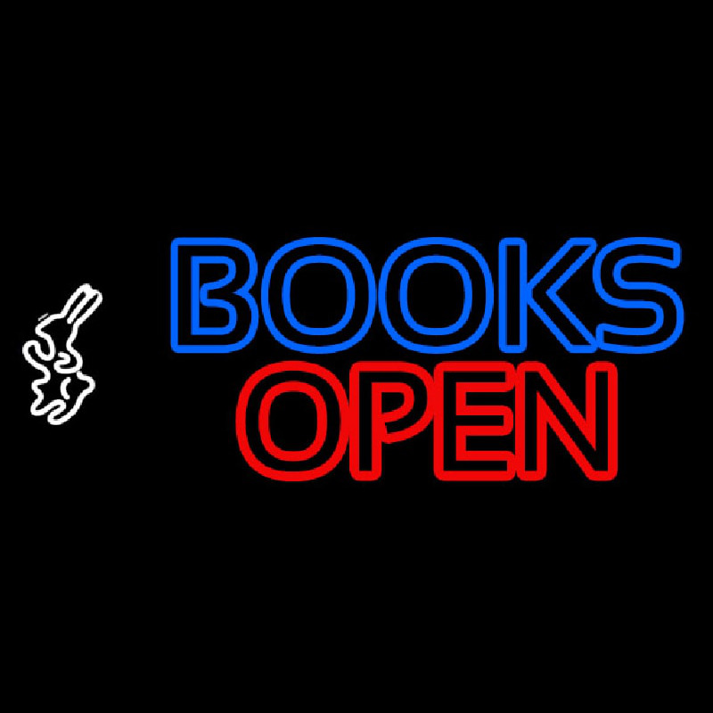 Blue Books With Rabbit Logo Open Neontábla