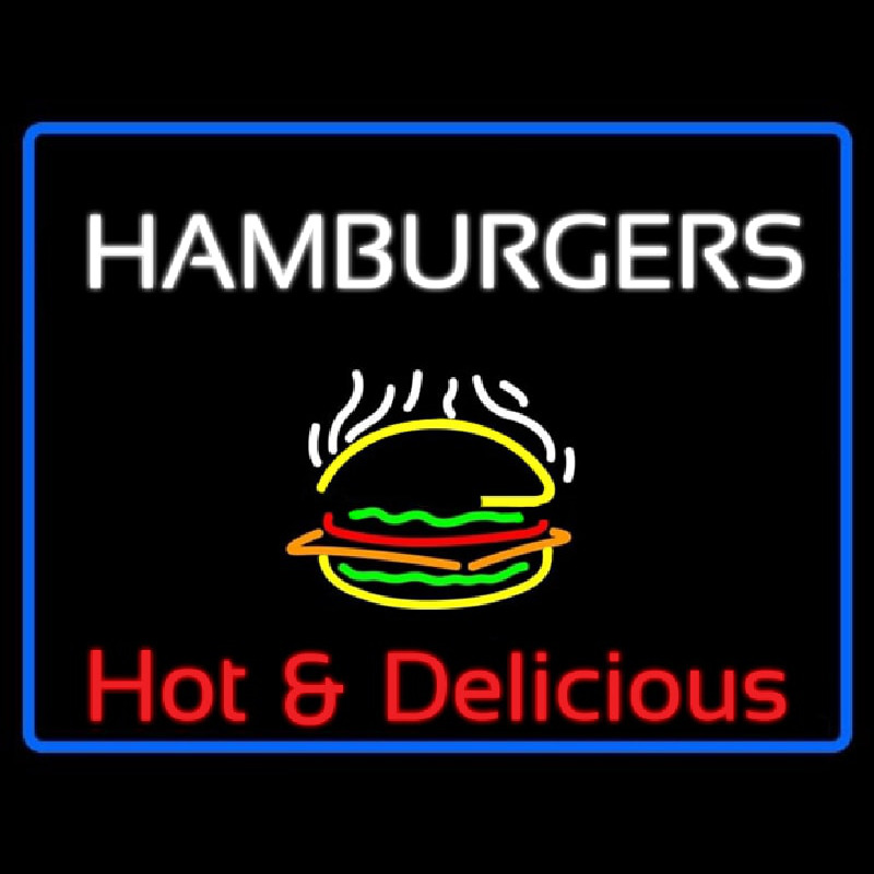 Blue Border Hamburgers Hot And Delicious With Border Neontábla