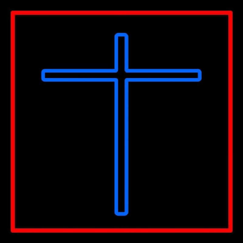 Blue Christian Cross Red Border Neontábla