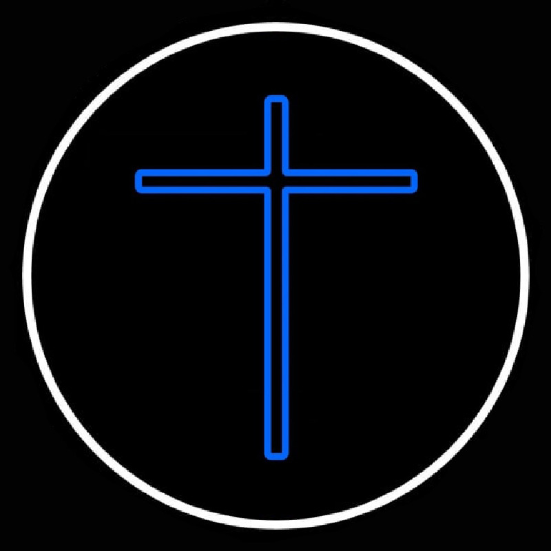 Blue Christian Cross White Border Neontábla