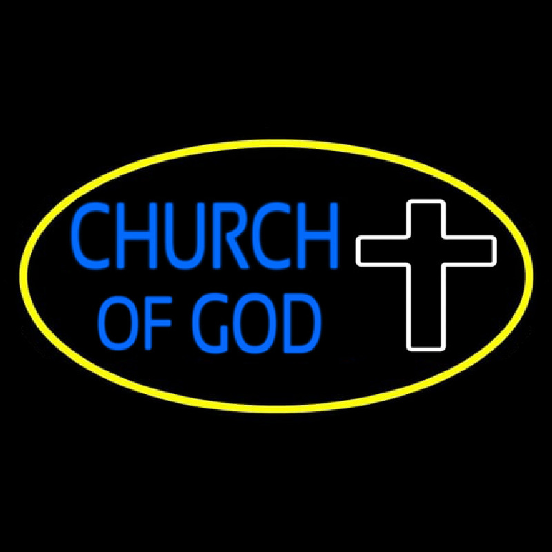Blue Church Of God Yellow Border Neontábla