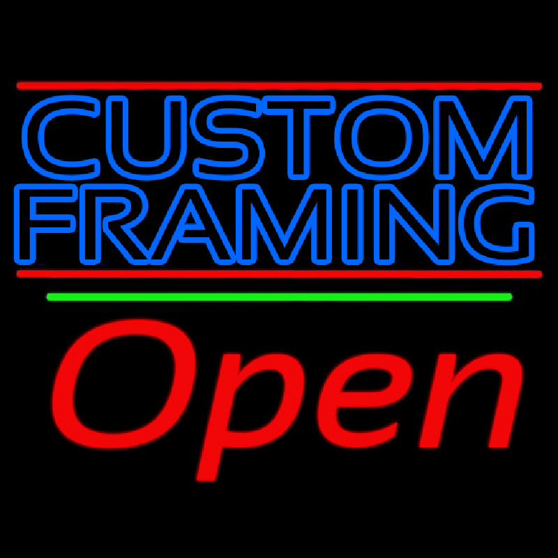 Blue Custom Framing With Lines With Open 2 Neontábla