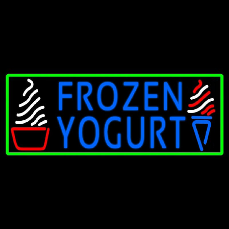 Blue Frozen Yogurt With Green Border Logo Neontábla