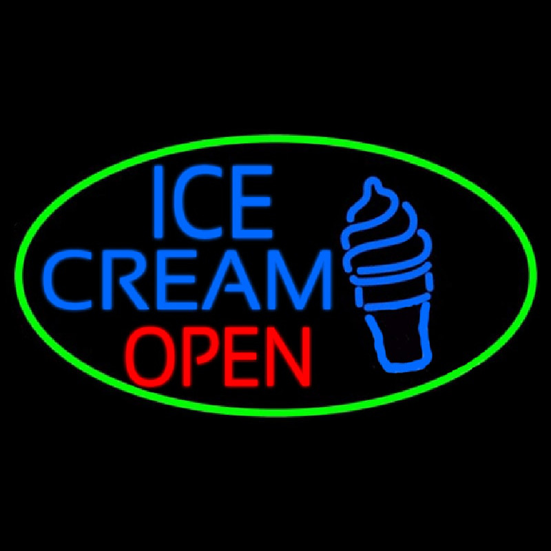 Blue Ice Cream Open With Green Oval Neontábla