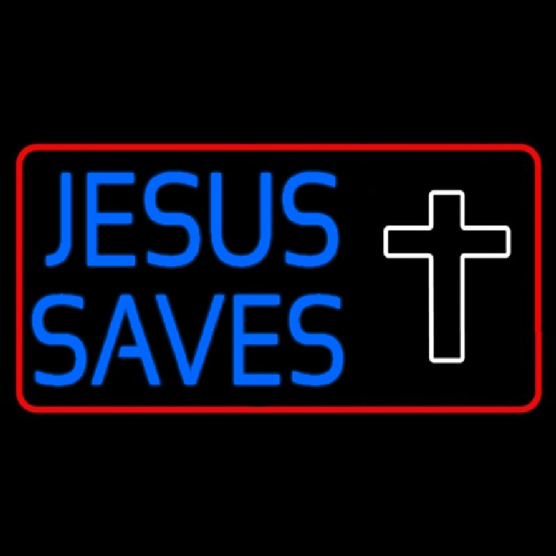 Blue Jesus Saves White Cross Neontábla