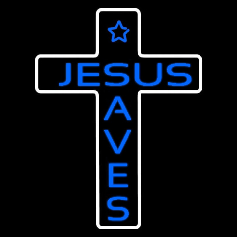Blue Jesus Saves White Cross With Border Neontábla