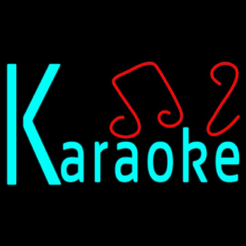 Blue Karaoke Red Musical Note Neontábla