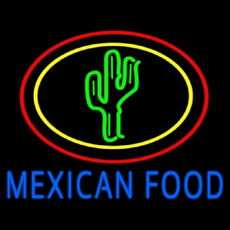 Blue Mexican Food With Cactus Logo Neontábla