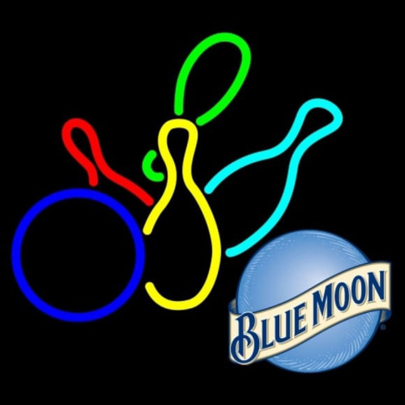 Blue Moon Colored Bowlings Beer Sign Neontábla