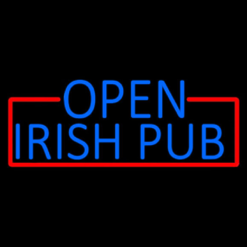 Blue Open Irish Pub With Red Border Neontábla