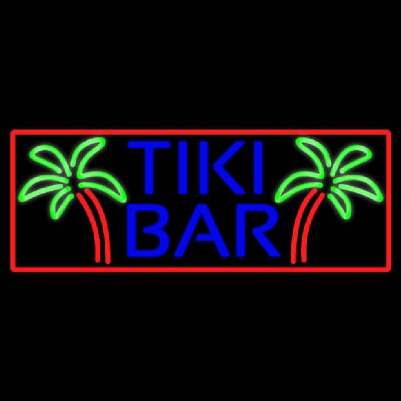 Blue Tiki Bar Palm Tree With Red Border Real Neon Glass Tube Neontábla