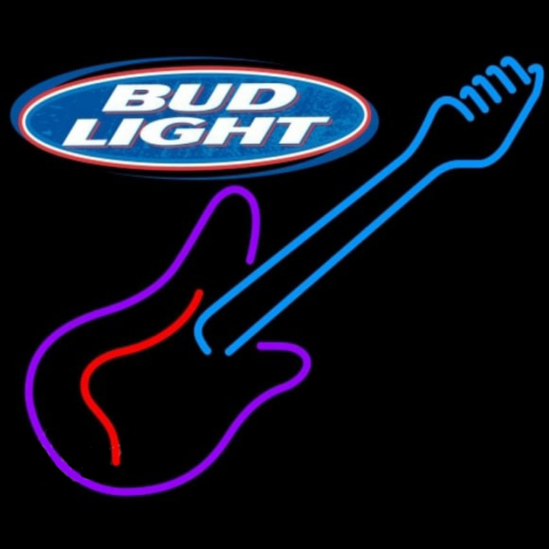 Bud Light Guitar Purple Red Beer Sign Neontábla