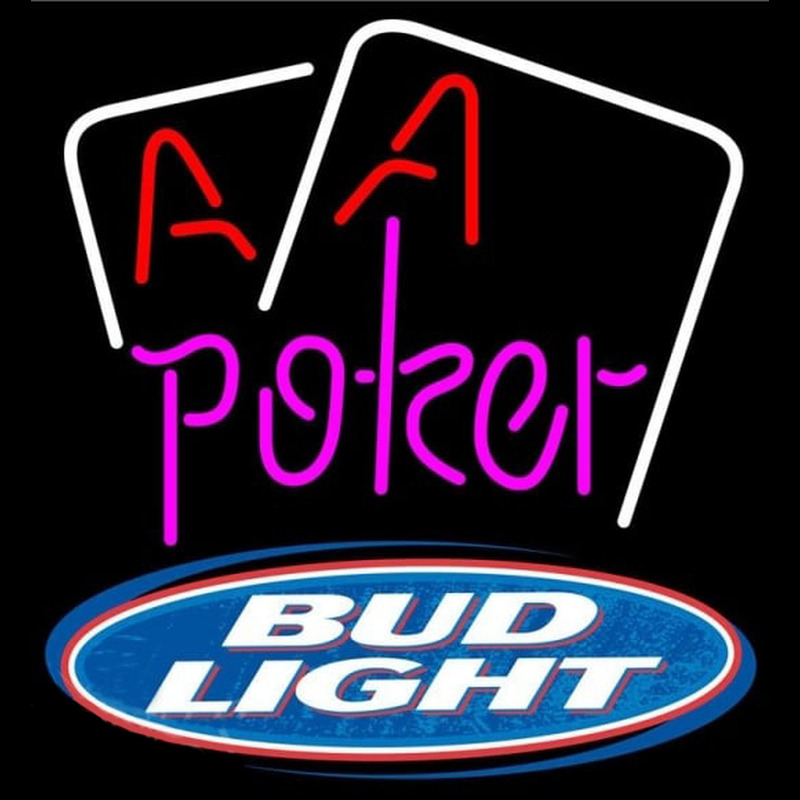 Bud Light Purple Lettering Red Aces White Cards Beer Sign Neontábla