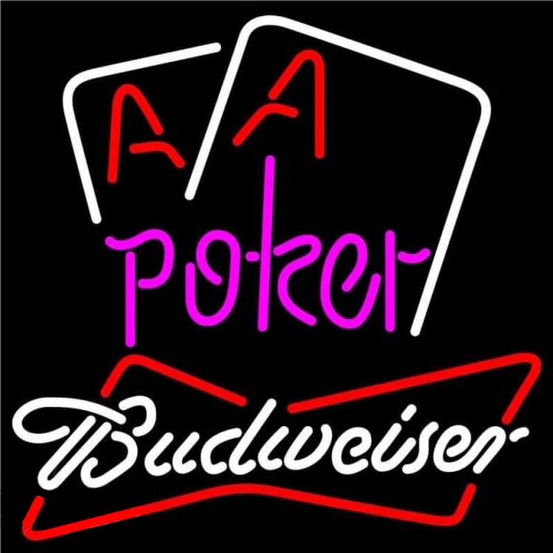 Budweiser Purple Lettering Red Aces White Cards Beer Sign Neontábla