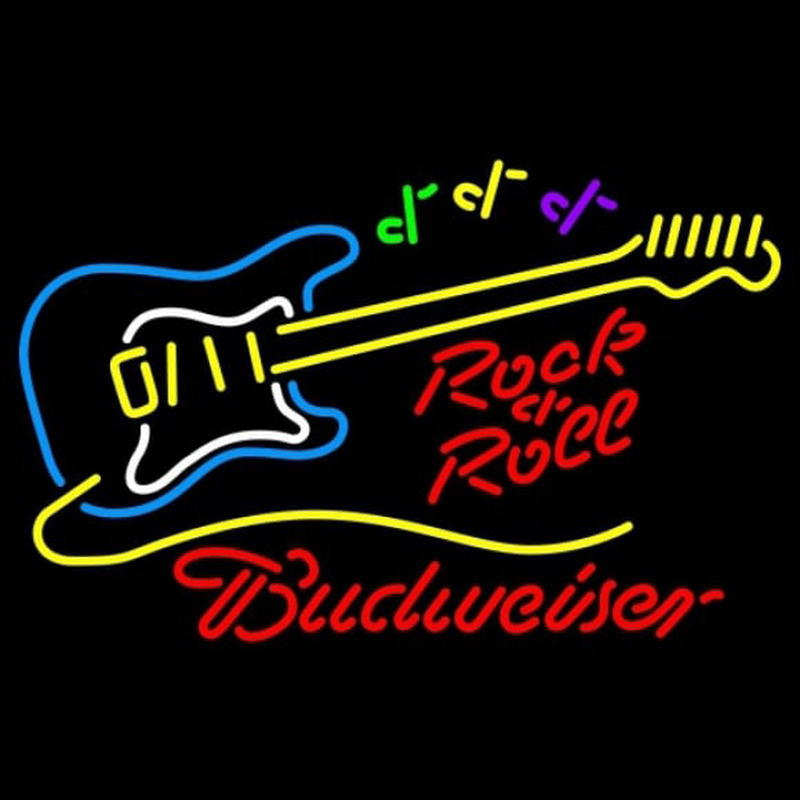 Budweiser Rock N Roll Yellow Guitar Beer Sign Neontábla