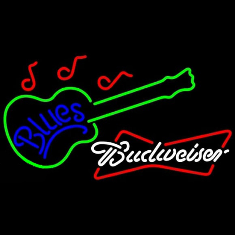 Budweiser White Blues Guitar Beer Sign Neontábla