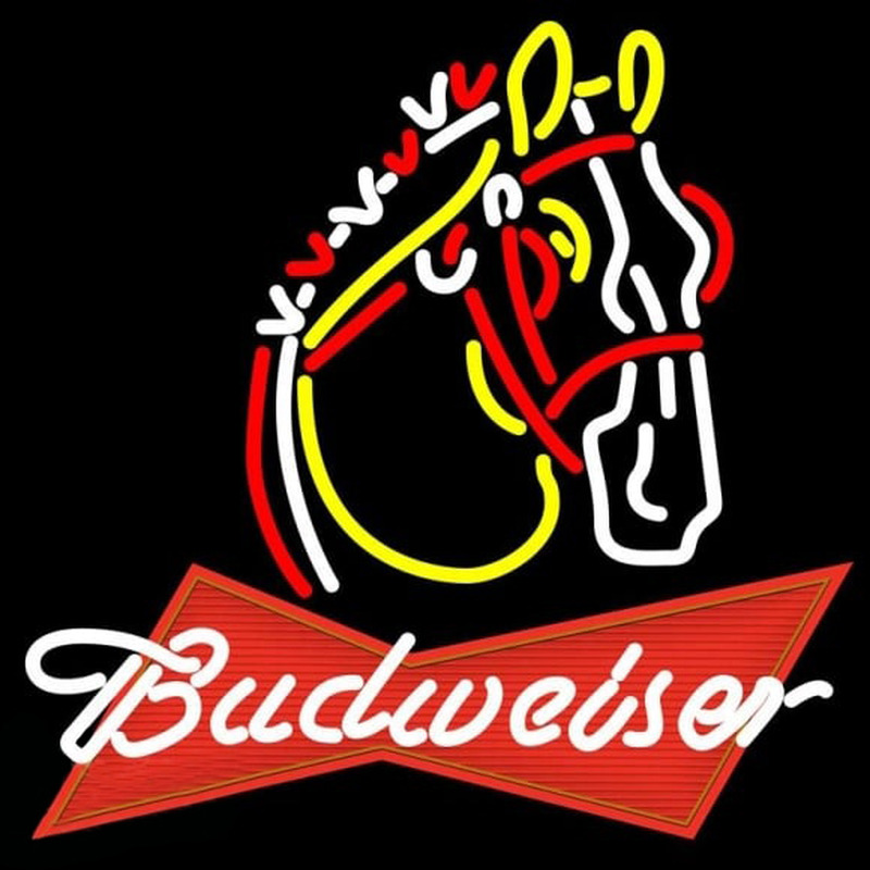 Budweiser White Logo Horse Beer Sign Neontábla