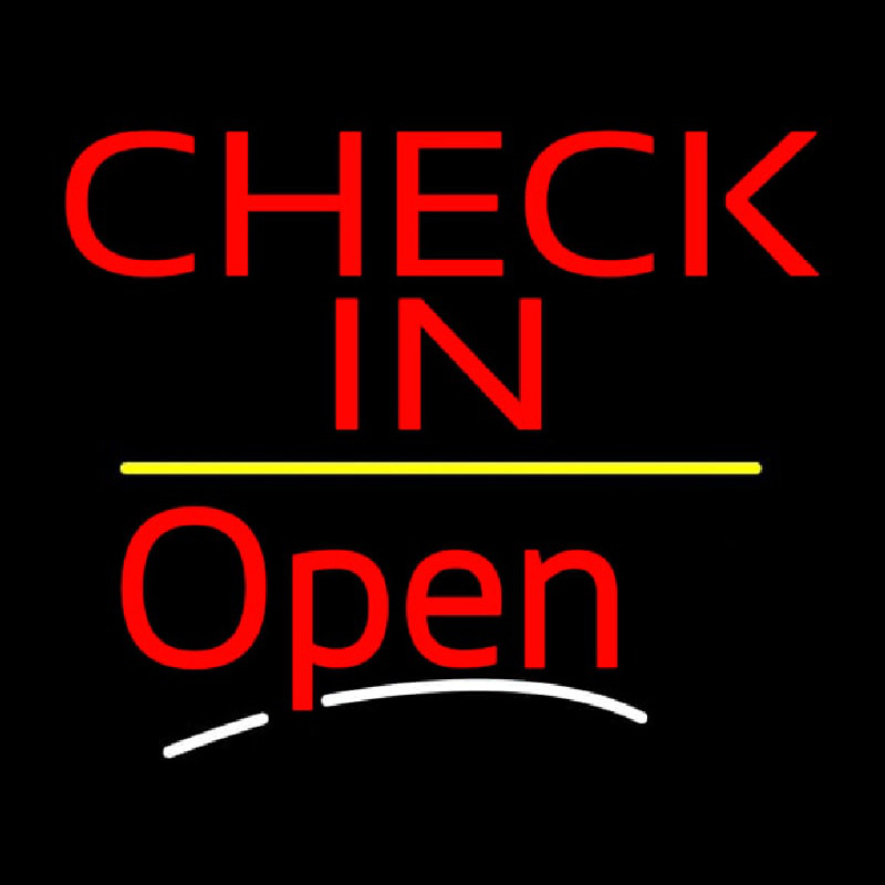 Check In Open Yellow Line Neontábla