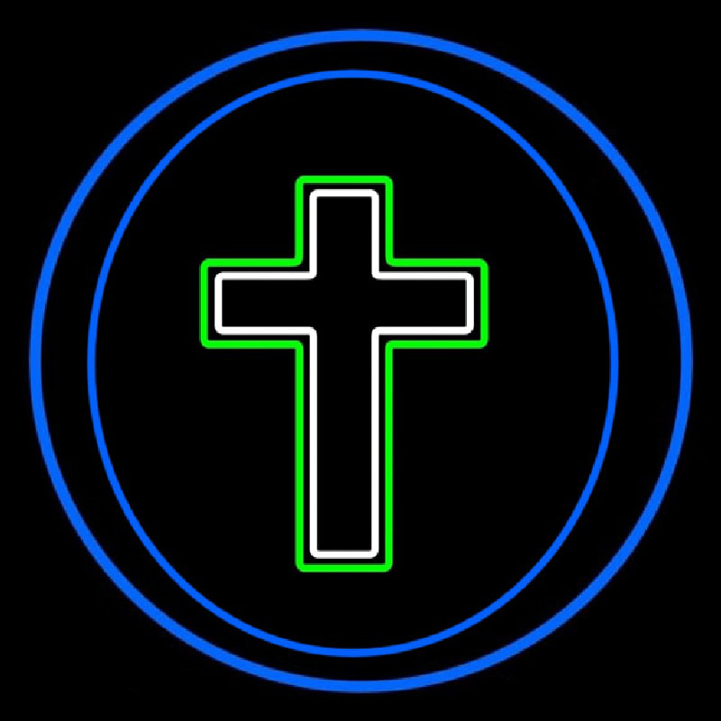 Christian Cross Blue Border Neontábla