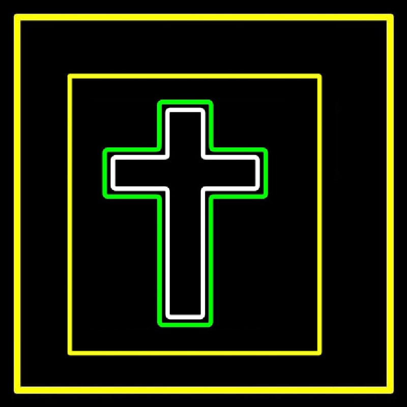 Christian Cross Yellow Border Neontábla
