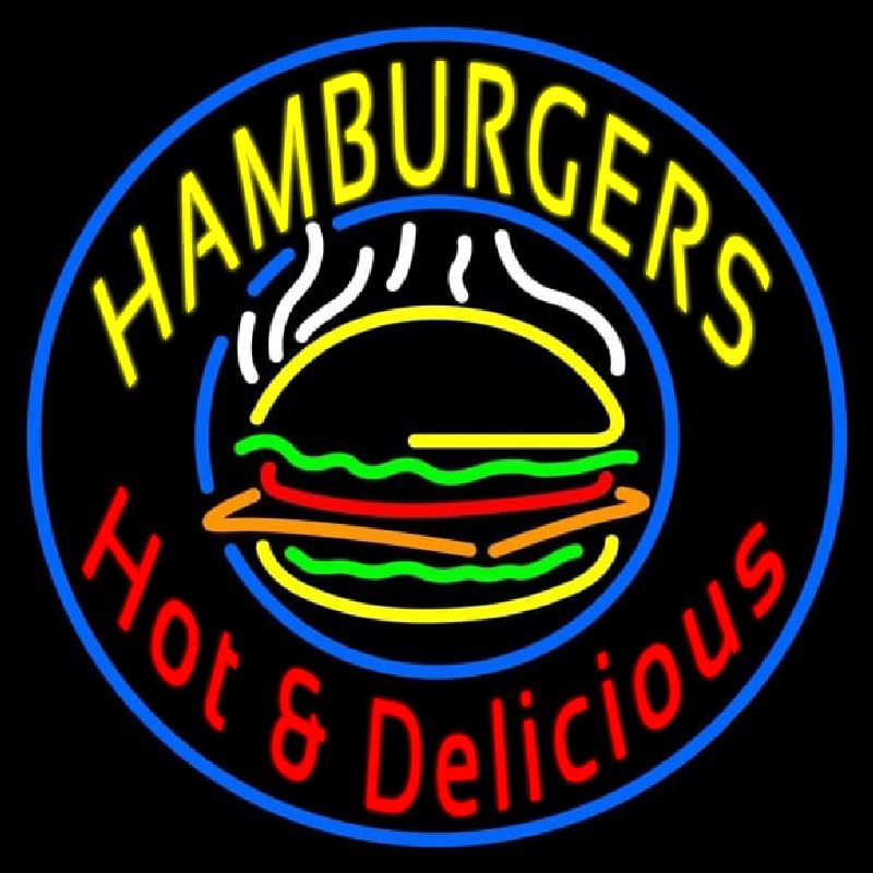 Circle Hamburgers Hot And Delicious Neontábla
