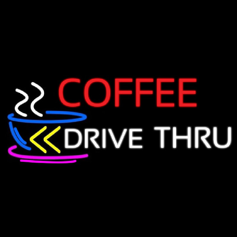 Coffee Drive Thru With Yellow Arrow Neontábla