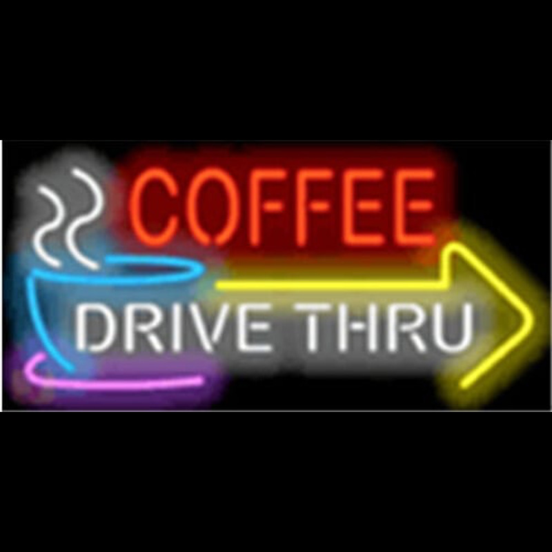 Coffee Drive Thru with Right Arrow Neontábla