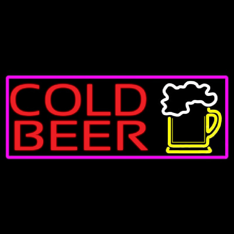 Cold Beer And Beer Mug With Pink Border Neontábla
