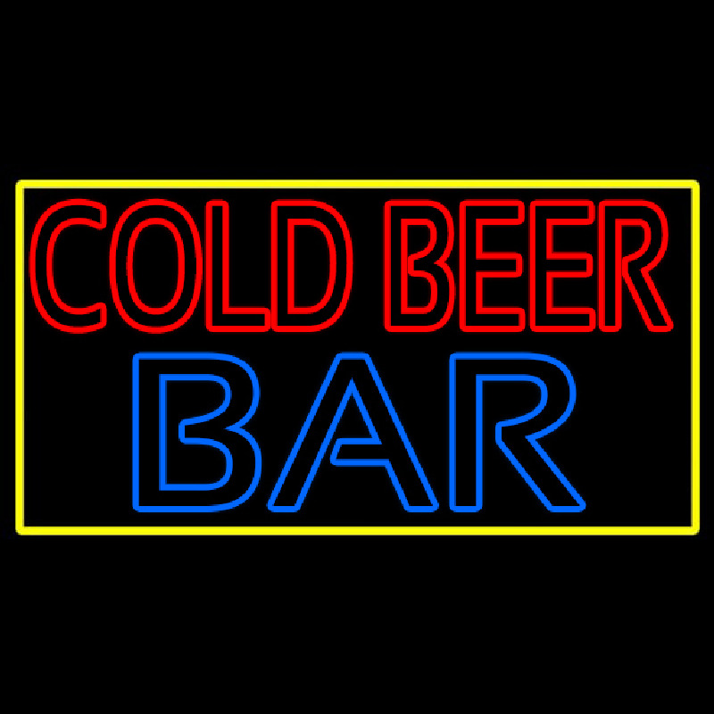 Cold Beer Bar With Yellow Border Neontábla