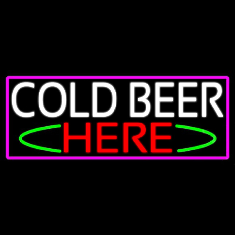 Cold Beer Here With Pink Border Neontábla