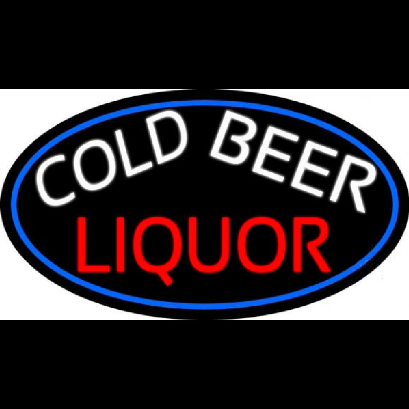 Cold Beer Liquor Oval With Blue Border Neontábla