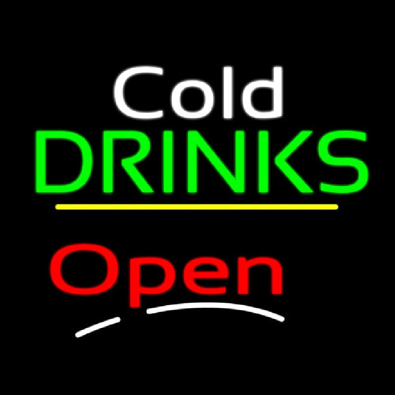 Cold Drinks Open Yellow Line Neontábla