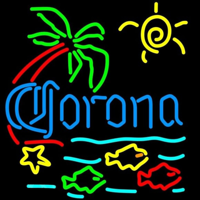 Corona Tropical Fish w Palm Tree Beer Sign Neontábla