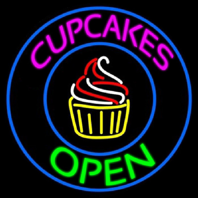 Cupcakes Open With Circle Neontábla