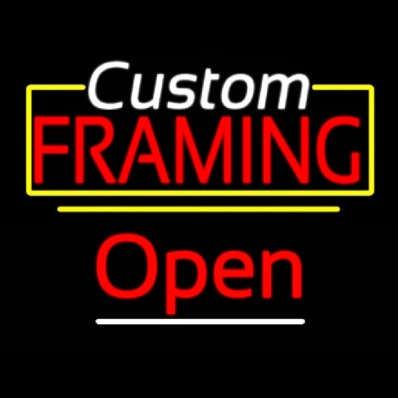 Custom Framing Open Yellow Line Neontábla