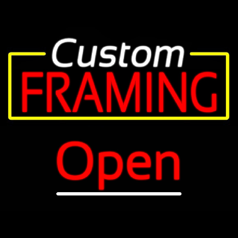 Custom Framing Yellow Border Open Neontábla