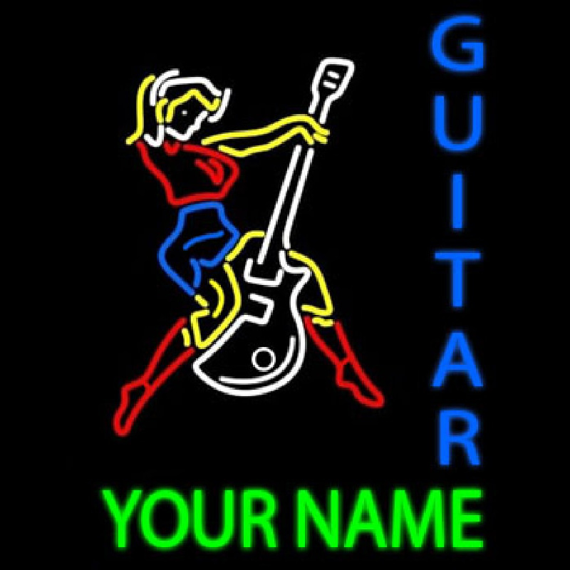 Custom Guitar Logo And Blue Guitar Neontábla