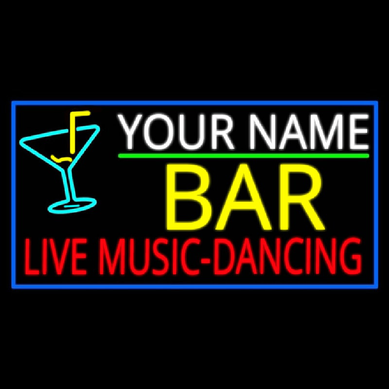 Custom Red Live Music Dancing Yellow Bar And Blue Border Neontábla