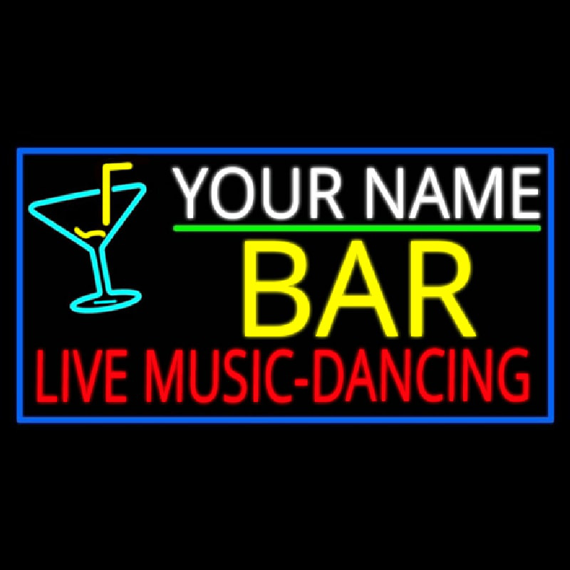Custom Red Live Music Dancing Yellow Bar And Blue Border Neontábla