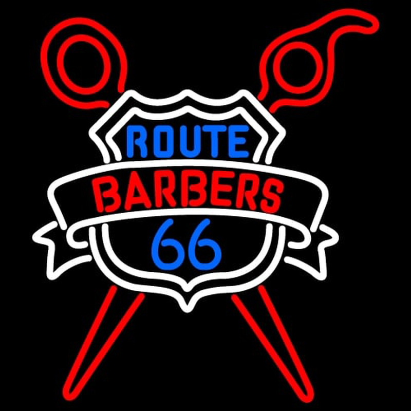 Custom Route Barbers 66 Logo Neontábla